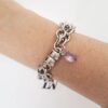 Pulseira Pingente Pedrinha Delicada Lilás Banho Prateado Elo Português-22