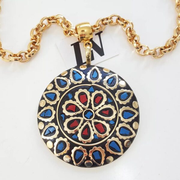 8993d Colar Tibetano Importado Caquinho Cerâmica Azul e Vermelha