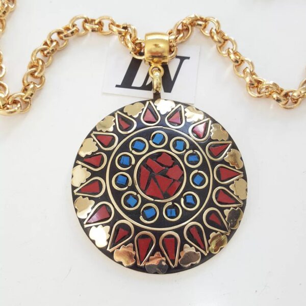 8993l Colar Tibetano Importado Caquinho Cerâmica Azul e Vermelha