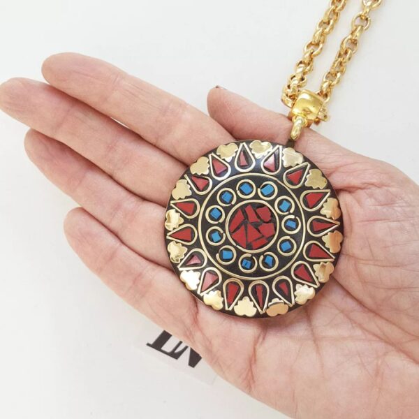 8993m Colar Tibetano Importado Caquinho Cerâmica Azul e Vermelha