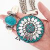 Conjunto Tibetano Prateado Pulseira Osso + Colar Cerâmica Turquesa