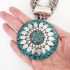 Conjunto Tibetano Prateado Pulseira Osso + Colar Cerâmica Turquesa