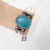 Pulseira Tibetana Prateada Osso Importada Larga Pedra Turquesa