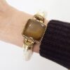 Conjunto Tibetano Pulseira Osso + Colar Ágata Mel Banho Ouro
