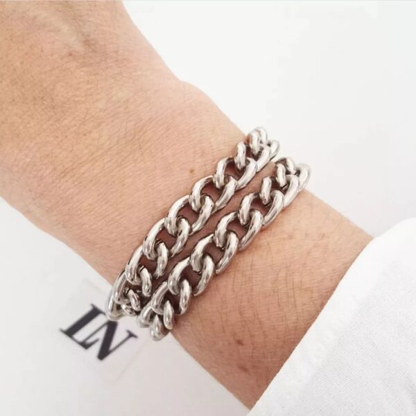 Pulseira 2 Voltas Elo Grumet-98 Banho Prateado Corrente Fecho Ímã
