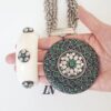 Conjunto Tibetano Prateado Pulseira Osso + Colar Cerâmica Turquesa