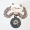 Conjunto Tibetano Prateado Pulseira Osso + Colar Cerâmica Turquesa