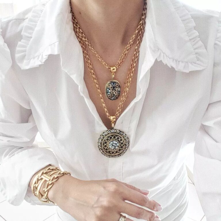 Conjunto Combinado Colares Tibetanos Cerâmica Branca