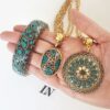 Conjunto Combinado Tibetano Turquesa Cerâmica Pulseira e Colares