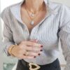 Colar Choker Mini Coração Pedra da Lua Banho Ouro Elo Meia Cana