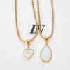 9904a Conjunto 3 Colares Combinados Pedra da Lua Banho Ouro Elo Meia Cana