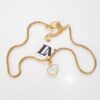 Colar Choker Mini Coração Pedra da Lua Banho Ouro Elo Meia Cana