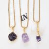 Conjunto 3 Colares Combinados Ametista Banho Ouro Elo Meia Cana