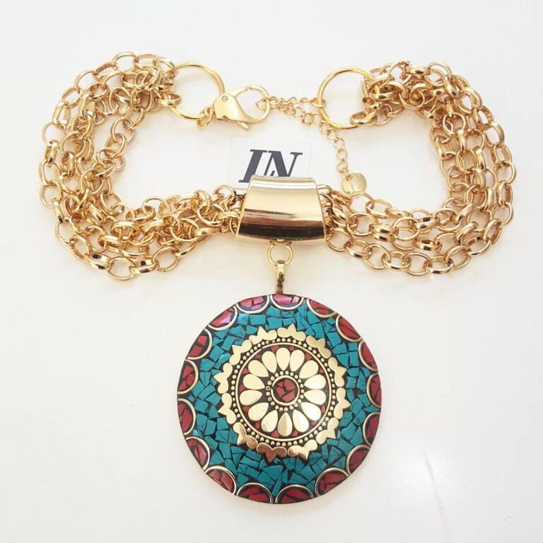 Colar Tibetano Redondo Caquinho Cerâmica Turquesa