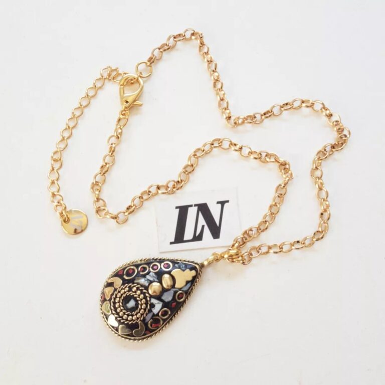 Colar Tibetano Gota Caquinho Cerâmica Madre Pérola