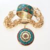Conjunto Colar e Pulseira Tibetanos Caquinho Cerâmica Turquesa