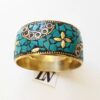Pulseira Tibetana Caquinho Cerâmica Turquesa Detalhes Dourados