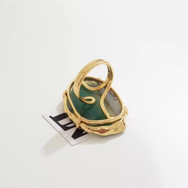 9913vd3 Anel Regulável Pedra Mineral Ágata Verde Banho Ouro