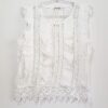 Blusa de Renda Branca Sem Mangas Babado Frontal Poliéster Elastano