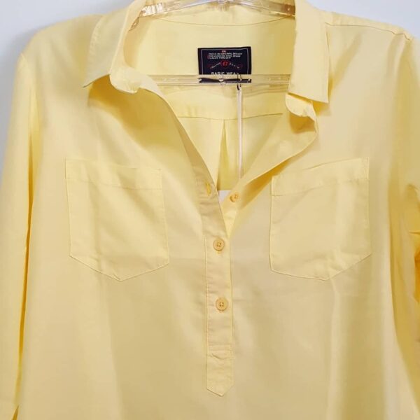 Camisa Feminina Tradicional Tencel Manga Longa Amarelo Bebê