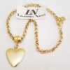Colar Coração Chato Banho Ouro Corrente Aço Elo Português