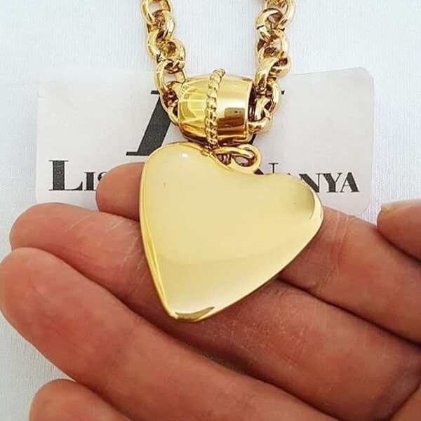 Colar Coração Chato Banho Ouro Corrente Aço Elo Português
