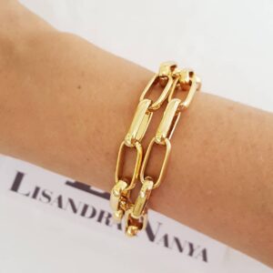 Pulseira Banho Ouro Corrente Aço Elo Retangular-24