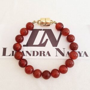 Pulseira Banho Ouro Bolinhas Pedra Mineral Citrino Fecho Ímã