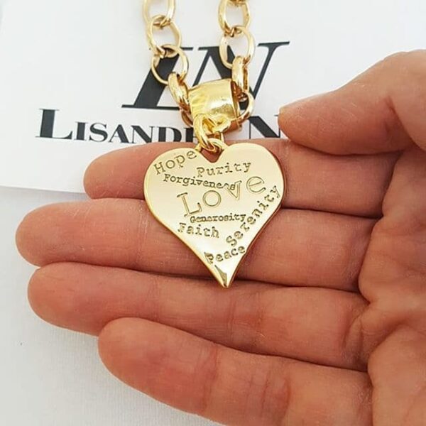 Conjunto Coração Escrito Elo Português Banho Ouro Colar + Pulseira