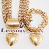Conjunto Coração Gorducho Banho Ouro Colar + Pulseira Elo Português-23