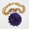 Colar Dourado elo Cadeado-22 2 Voltas Pedra Mineral Ágata Recortada Banho Lateral Colar Pedra Ágata Roxa Trabalhada Corrente Aço Banho Ouro Elo Cadeado-22