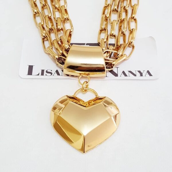 Conjunto Colar coração Geométrico + Pulseira Banho Ouro Elo Retangular-24