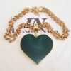Colar Dourado Pedra Ágata Verde Coração c/ Banho Lateral Colar Coração Pedra Ágata Verde Banho Ouro Elo Português-106