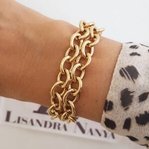 Pulseira Elo Cadeado-22 Banho Ouro Corrente Aço 2 Voltas