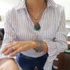 Conjunto Colar Pedra Ágata Azul Gota + Pulseira 7 Voltas Elo Cadeado-22
