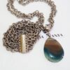 Conjunto Colar Pedra Ágata Azul Gota + Pulseira 7 Voltas Elo Cadeado-22