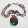 Conjunto Colar Pedra Ágata Azul Gota + Pulseira 7 Voltas Elo Cadeado-22