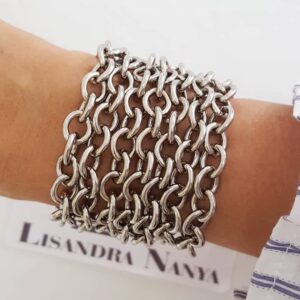 Pulseira 7 Voltas Elo Cadeado-22 Corrente Aço Banho Galvânico Fecho Ímã