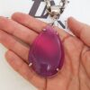 Colar Pedra Ágata Pink Corrente Aço Elo Português-145 Banho Galvânico