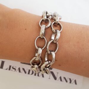 Colar Prateado Pedra Mineral Ágata Pink OU Anel OU Pulseira Pulseira Elo Português-145 2 Voltas Corrente Aço Banho Galvânico