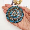 Colar Tibetano Cerâmica Azul Corrente Aço Banho Ouro Elo Português-106