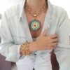 Conjunto Colar Tibetano Cerâmica Turquesa + Pulseira 7 Voltas Elo Português-23