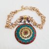 Conjunto Colar Tibetano Cerâmica Turquesa + Pulseira 7 Voltas Elo Português-23