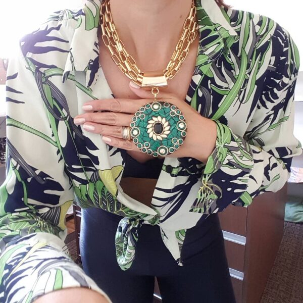 colar_tibetano_dourado_caquinho_verde_elo_retangular_24_4_voltas_8202_5_20200107135421 Colar Tibetano Cerâmica Verde 4 Voltas Corrente Aço Banho Ouro Elo Retangular-24