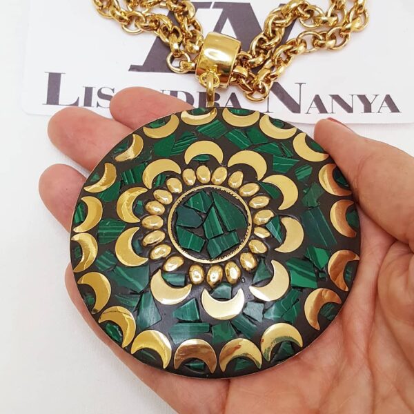 Colar Tibetano Caquinho Verde Corrente Aço Elo Português-106