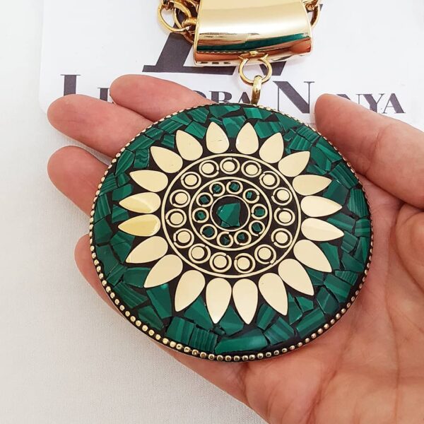 Colar Tibetano Cerâmica Verde 4 Voltas Corrente Aço Banho Ouro Elo Português-23