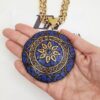 Colar Tibetano Cerâmica Azul Corrente Aço Banho Ouro Elo Português-106