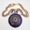 Colar Tibetano Cerâmica Azul Corrente Aço Banho Ouro Elo Português-106