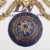 Colar Tibetano Cerâmica Azul Corrente Aço Banho Ouro Elo Português-106
