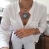 Conjunto Colar Tibetano Caquinho Branco + Pulseira Elo Retangular-129